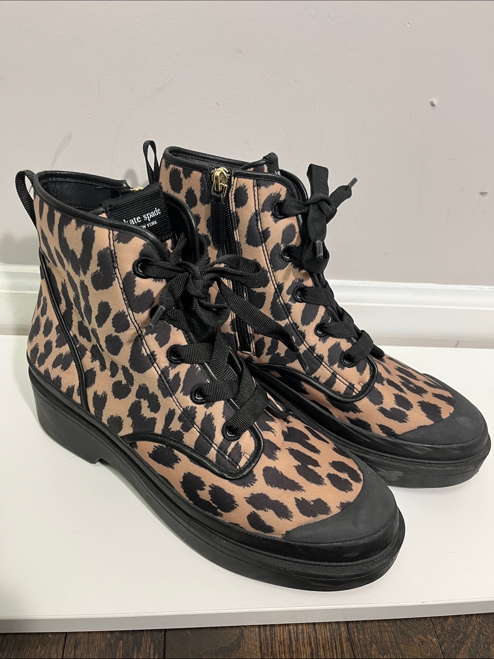Kate Spade New York Leopard Print Lace-Up Women's Combat Ankle Boots